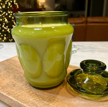 Load image into Gallery viewer, Avocado Green LE Smith Bubble design, Medium size, Lidded Apothecary Jar - Fresh Brewed Coffee
