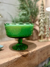 Load image into Gallery viewer, Bright Green EO Brody Cleveland Glass Harp Compote with Scalloped Edge - Christmas Tree Farm
