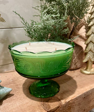 Load image into Gallery viewer, Bright Green EO Brody Cleveland Glass Harp Compote with Scalloped Edge - Christmas Tree Farm
