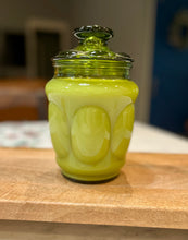 Load image into Gallery viewer, Avocado Green LE Smith Bubble design, Medium size, Lidded Apothecary Jar - Fresh Brewed Coffee
