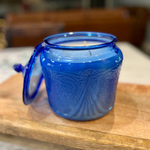 Load image into Gallery viewer, Cobalt Blue Hazel Atlas Royal Lace Depression Glass Lidded Biscuit Jar - Citrus Sunrise
