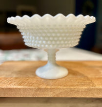 Load image into Gallery viewer, Milk Glass Fenton or LE Smith Hobnail Crimped Ruffle Edge Compote - Assurance
