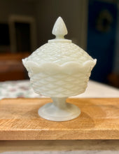 Load image into Gallery viewer, Milk Glass Anchor Hocking Colonial Diamond Lidded, Footed Compote - Assurance
