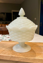 Load image into Gallery viewer, Milk Glass Anchor Hocking Colonial Diamond Lidded, Footed Compote - Assurance
