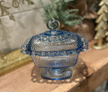 Load image into Gallery viewer, Periwinkle Blue Indiana Glass Lace Edge Compote Candy Dish with Lid
