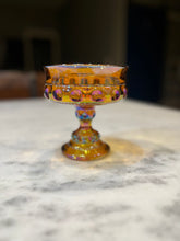 Load image into Gallery viewer, Indiana Glass Carnival Marigold Amber King’s Crown Thumbprint Compote
