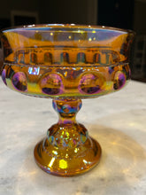 Load image into Gallery viewer, Indiana Glass Carnival Marigold Amber King’s Crown Thumbprint Compote

