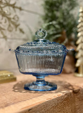 Load image into Gallery viewer, Periwinkle Blue Indiana Glass Lace Edge Compote Candy Dish with Lid
