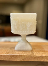 Load image into Gallery viewer, Milk Glass Anchor Hocking Harvest Grape Square footed Compote - Blue by Blue Cottage Candle
