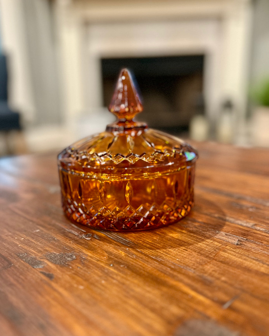 Amber Indian Glass Princess Candy Dish with Lid