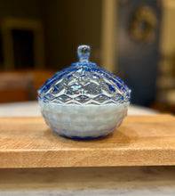 Load image into Gallery viewer, Periwinkle Blue Indiana Glass Colony Cube Whitehall Lidded Candy Dish - Fresh Brewed Coffee
