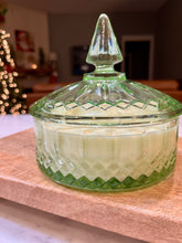 Load image into Gallery viewer, Light Green Indiana Glass Princess Lidded Candy Dish - So This Is Christmas
