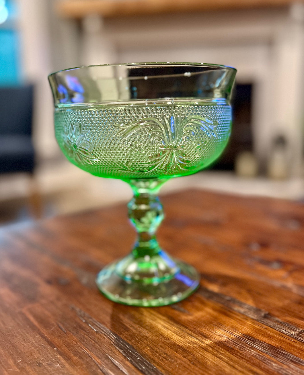 Chantilly Green Indiana Glass Tiara Compote