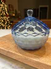 Load image into Gallery viewer, Periwinkle Blue Indiana Glass Colony Cube Whitehall Lidded Candy Dish - Fresh Brewed Coffee
